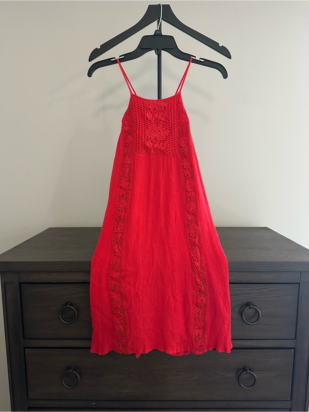 Alya Red Crochet-Panel Mini Dress